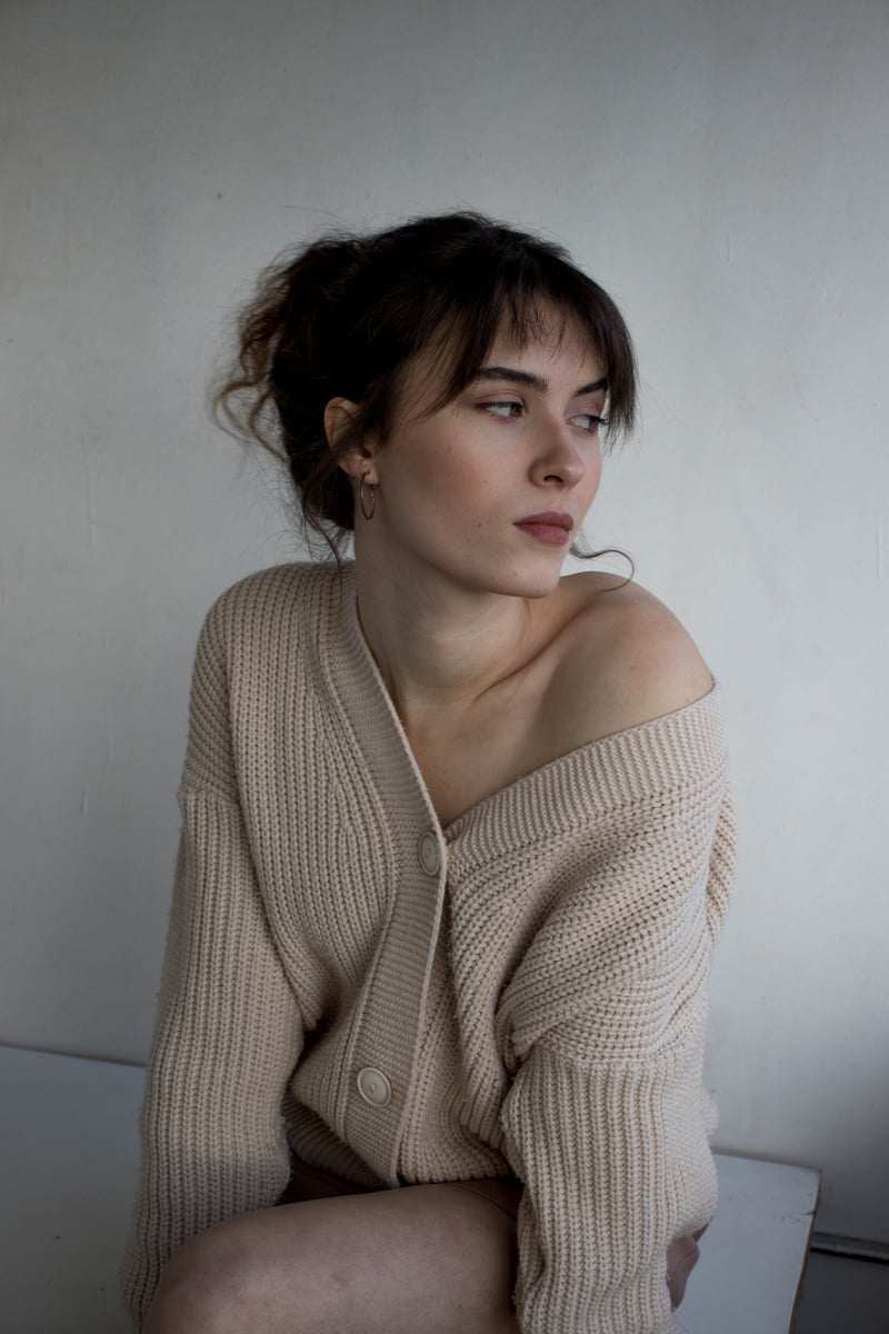 Woman in Knitted Cardigan